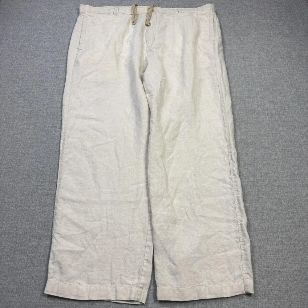 Tommy Bahama Linen Relaxed Drawstring Chino Pants Mens Large Beige Breathable